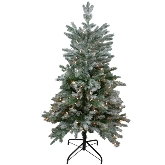 Northlight Real Touch&trade;️ Pre-Lit Flocked Whistler Noble Fir Artificial Christmas Tree - 4.5' - Clear Lights Green {3}