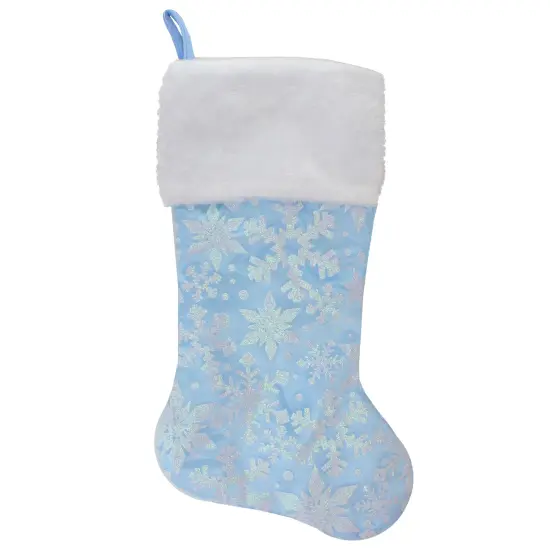 Northlight 19" LED Lighted Blue Iridescent Glittered Snowflake Christmas Stocking {1}
