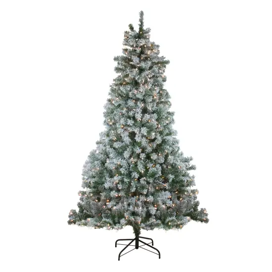 Northlight 7.5' Pre-Lit Full Winema Pine Flocked Artificial Christmas Tree - Clear Lights Green {1}