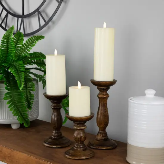 Northlight Natural Dark Wooden Pillar Candle Holders - 10" - Set of 3 Brown {3}