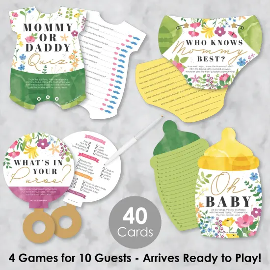 Big Dot of Happiness Wildflowers Baby - 4 Boho Floral Baby Shower Games - 10 Cards Each - Gamerific Bundle {3}