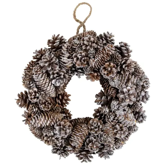 Northlight Frosted Assorted Pinecone Decorative Christmas Wreath, 13.5-Inch, Unlit Brown {1}