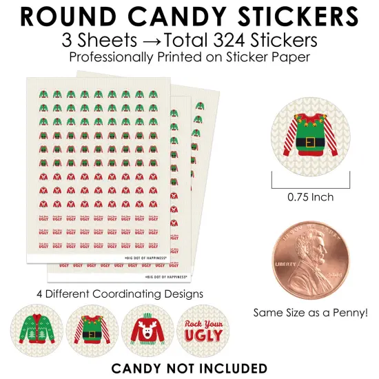 Big Dot of Happiness Ugly Sweater - Holiday and Christmas Party Small Round Candy Stickers - Party Favor Labels - 324 Count {4}