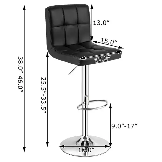 Costway Adjustable Armless Bar Stool Swivel Kitchen Counter Bar Chair PU Leather Black {2}
