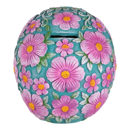 Northlight Day of the Dead Skull Coin Bank - 7.75" - Teal Blue and Pink {6}