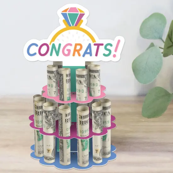 Big Dot of Happiness Just Engaged - Colorful - DIY Engagement Party Money Holder Gift - Cash Cake {1}