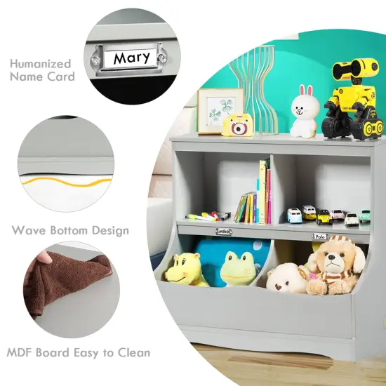 Costway Children's Multi-Functional Bookcase Toy Storage Bin Kids Floor Cabinet GreyWhite {10}