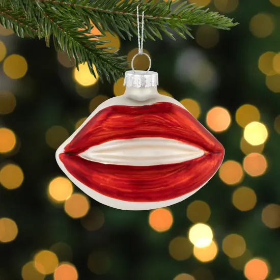 Northlight 3.25" Bright Red Lips Glass Christmas Ornament {3}