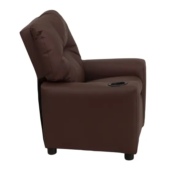 Emma and Oliver Contemporary Kids Recliner with Cup Holder Brown LeatherSoft {4}