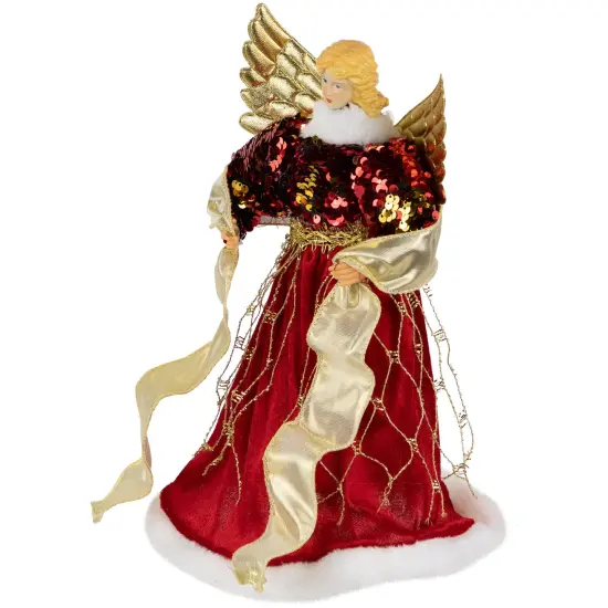 Northlight Metallic and Sequin Angel Christmas Tree Topper - 12" - Red and Gold - Unlit {5}