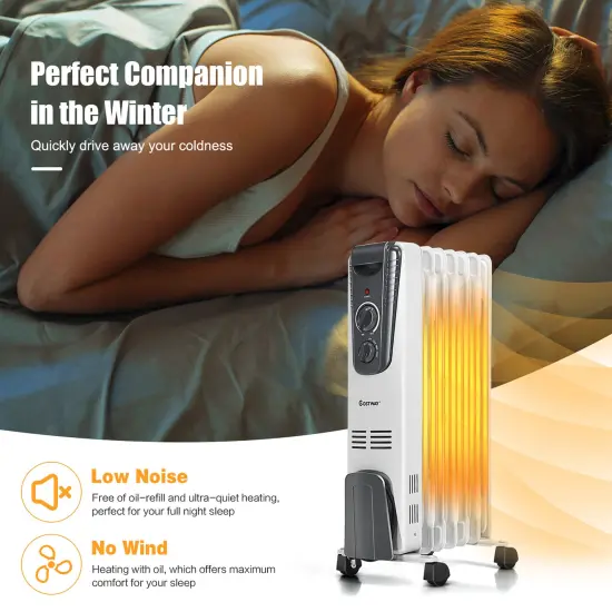 Costway 1500W Electric Oil Filled Radiator Space Heater 5.7 Fin Thermostat Room Radiant {5}