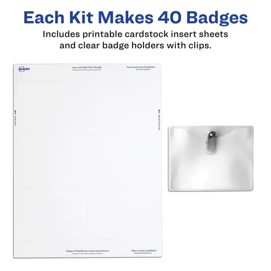 Avery Customizable Name Badge Clips, 3" x 4", White, 2 Packs, 80 Printable Inserts and Badge Holders with Clips Total (21879) {3}
