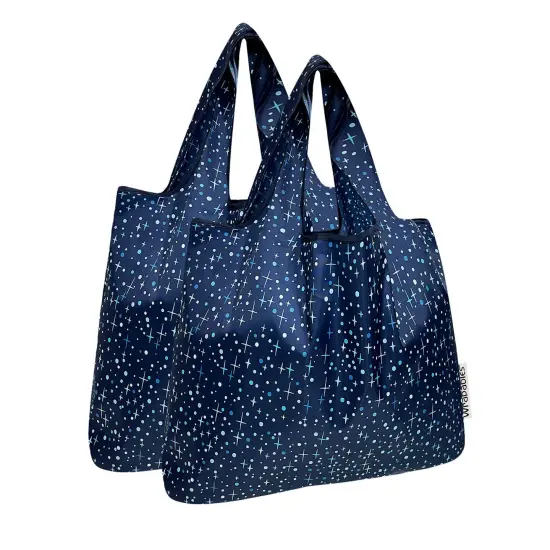 Wrapables Medium Foldable Tote Nylon Reusable Grocery Bag (Set of 2), Twinkling Stars {1}