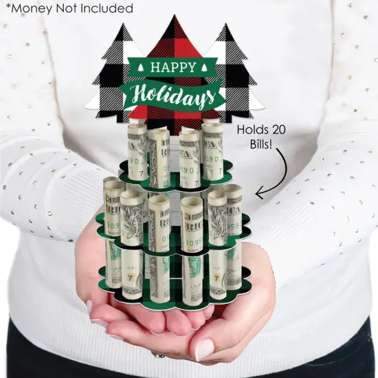 Big Dot of Happiness Holiday Plaid Trees - DIY Buffalo Plaid Christmas Party Money Holder Gift - Cash Cake {4}