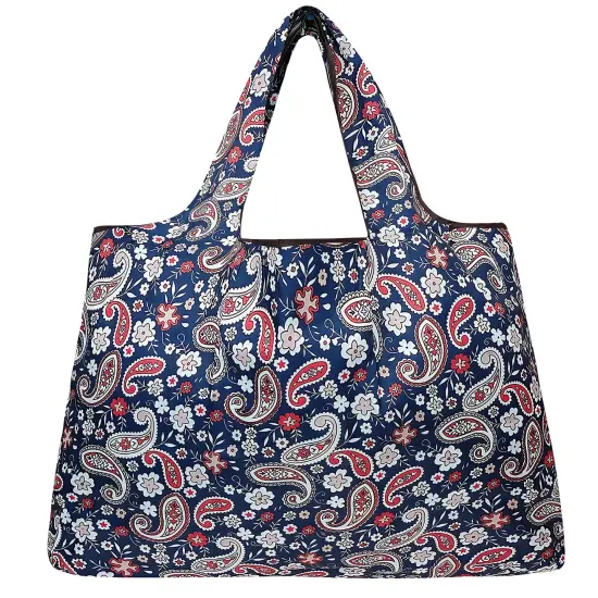 Wrapables Large Foldable Tote Nylon Reusable Grocery Bag Paisley Motif {2}