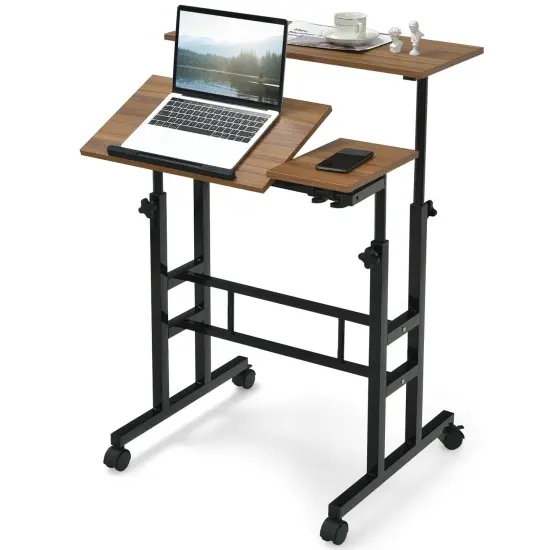 Costway Mobile Stand up Desk Adjustable Computer Desk Tilting Workstation {7}