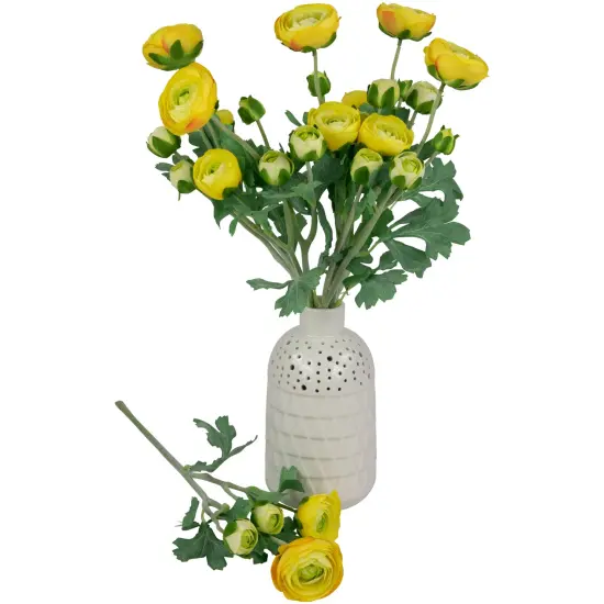 Northlight Real Touch&trade; Yellow Ranunculus Artificial Floral Sprays, Set of 6 - 21" {6}