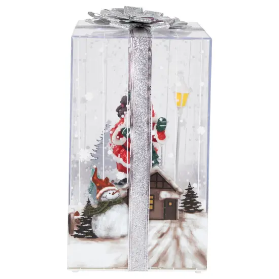 Northlight Lighted and Musical Santa Snowing Gift Box with Ribbon Christmas Decoration - 12" Red {6}