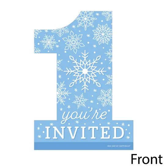 Big Dot of Happiness Blue Snowflakes 1st Birthday - Shaped Fill-In Invitations - Boy Winter ONEderland Party Invitation Cards with Envelopes Set of 12 {4}