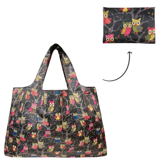 Wrapables Large Foldable Tote Nylon Reusable Grocery Bag Owls {3}