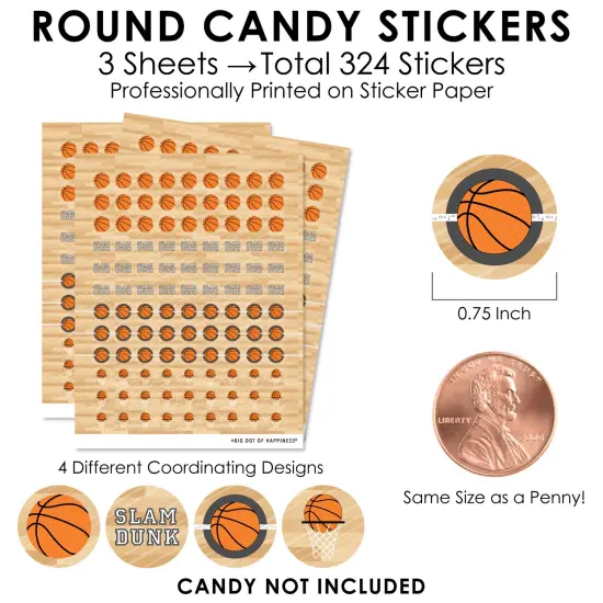 Big Dot of Happiness Nothin' but Net - Basketball - Baby Shower or Birthday Party Small Round Candy Stickers - Party Favor Labels - 324 Count {4}