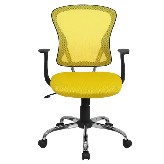 Emma and Oliver Mid-Back Mesh Swivel Task Office Chair with Chrome Base and Arms Yellow {3}