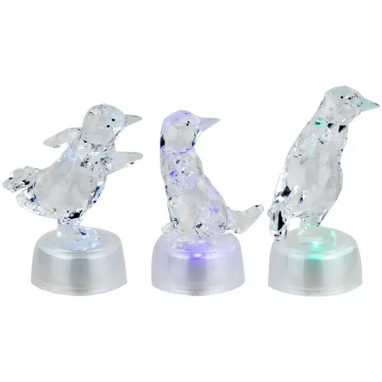 Northlight LED Lighted Color Changing Penguin Acrylic Christmas Decorations - 4" - Set of 3 Clear {5}