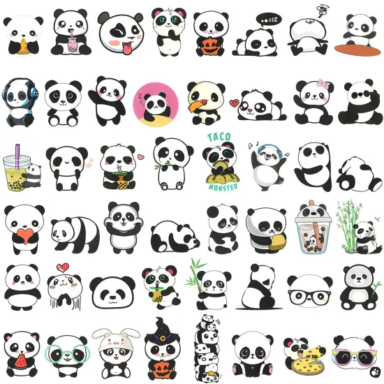 Wrapables Waterproof Vinyl Stickers for Water Bottles, Laptop, Phones, Skateboards, Decals for Teens, 100pcs Panda {2}