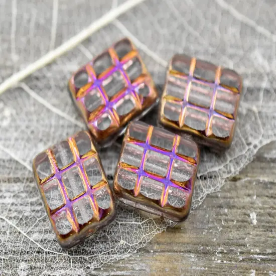 15x13mm Crystal Rainbow Sliperit Grid Rectangle Beads -- Choose Your Qty {3}