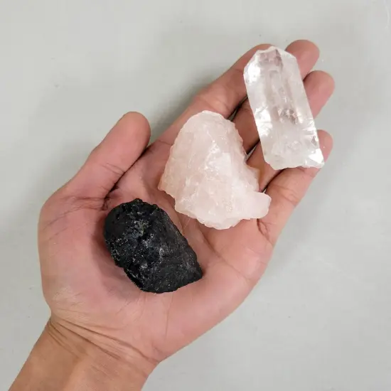 Love & Protection Bundle, Black Tourmaline, Rose Quartz, Quartz Crystal Point {4}