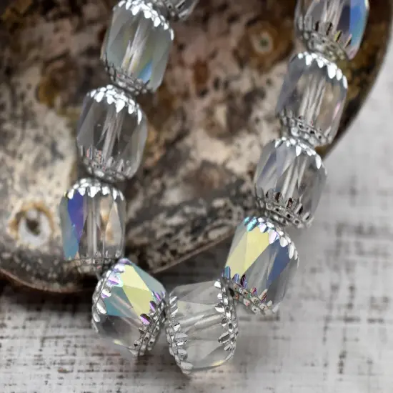 Silver Washed CrystalApollo AB Fire Polished Cathedral Beads {2}