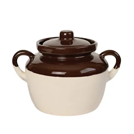 Ohio Stoneware Bean Pot 2 Quart Bristol with Brown Lid Microwave Dishwasher Safe {1}