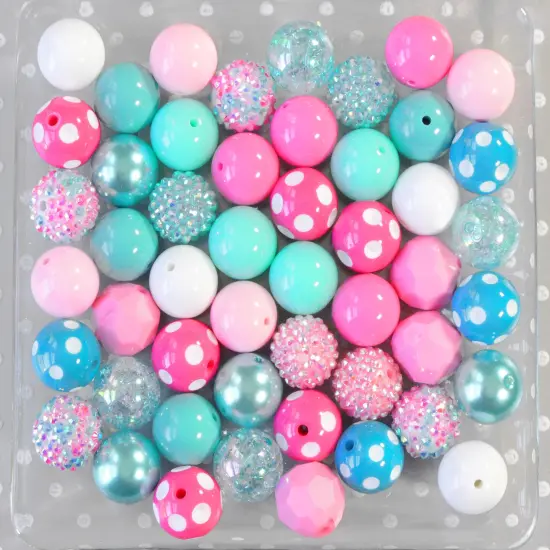 20mm Hot Pink and Turquoise acrylic bubblegum bead mix {2}