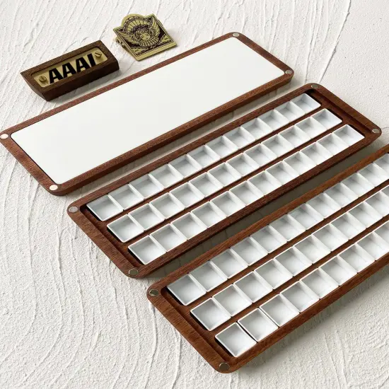 natural Walnut wood watercolor Artist Paint Palette, Sable wood, retro art, Acrylic Paint Palette, Wooden watercolor paint box {2}