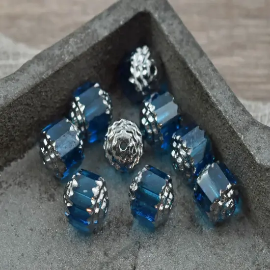 Silver Washed Capri Blue Fire Polished Cathedral Beads {5}