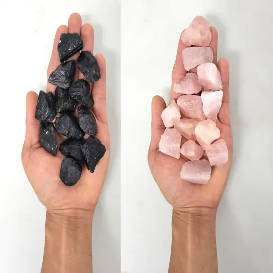 Black Tourmaline & Rose Quartz Combo - 1 LB to 2 LBS Bulk Rough Stones {1}