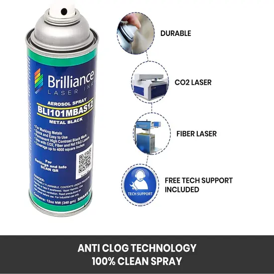 12 Oz - BLI101 - Aerosol Black Laser Ink for Metals Marking - CO2 Laser - Fiber Laser - YAG, Durable, Permanent, High Contrast, Brilliance Laser Inks {4}
