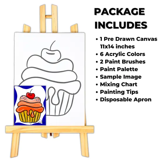 "Cherry Cupcake" DIY Canvas Art Kit, Acrylic Paint Size 11x14 inch {2}