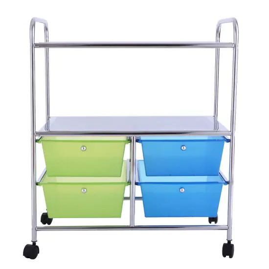 Costway 4 Drawers Rolling Storage Cart Metal Rack Shelf Home Office Furniture 2 Shelves {2}
