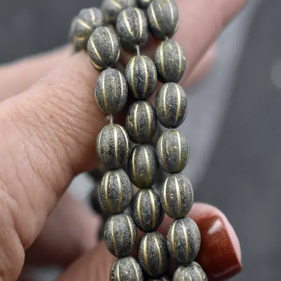 Gold Washed Etched Sapphire Picasso Round Melon Beads -- Choose Your Size {4}