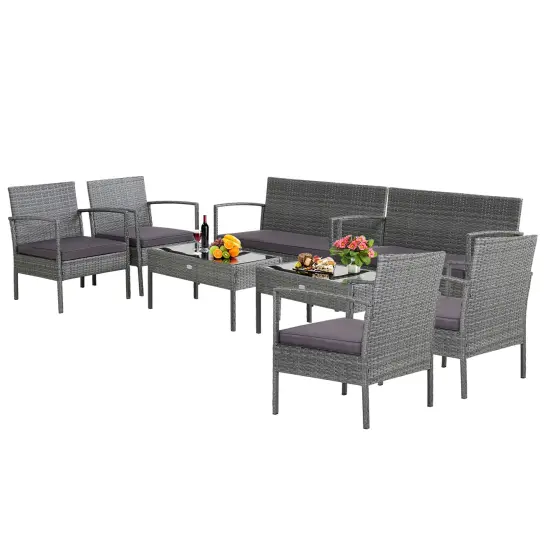 Costway 8 PCS Outdoor Rattan Furniture Set Patio Conversation Sofa Set Cushioned Grey {3}