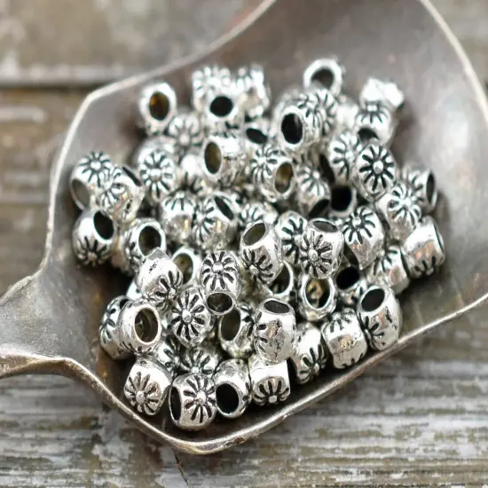 *300* 3x3mm Antique Silver Flower Barrel Spacer Beads {3}