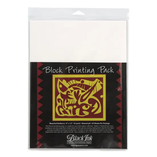 Black Ink Block Printing Pack - 9" x 12", Bleached Mulberry, 25 Sheets {1}