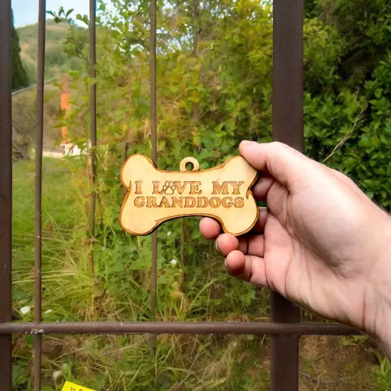 Ornament - I Love My Granddogs - Raw Wood 4x2in {2}