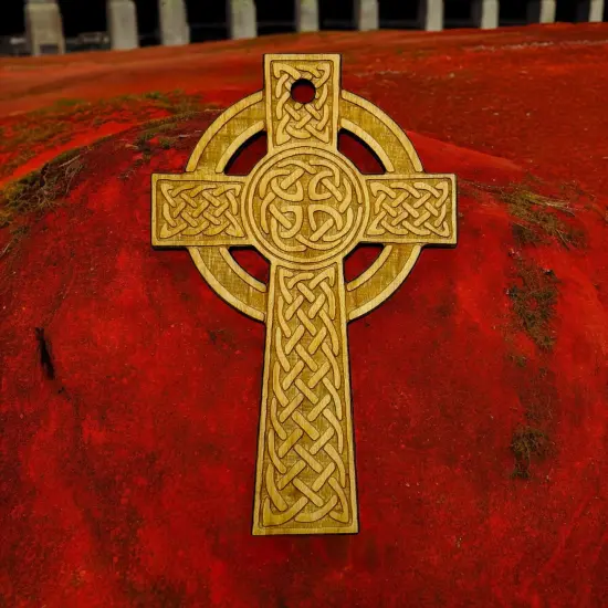 Ornament - Celtic Cross - Raw Wood 2x4in {6}
