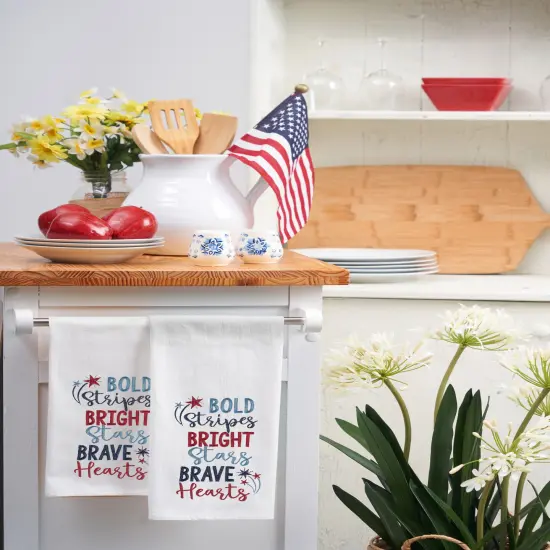 Bold Stripes Bright Stars Brave Hearts 4th of July Kitchen Towel {4}