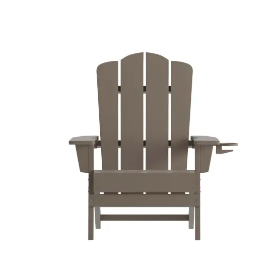 Merrick Lane Nassau Adirondack Chair with Cup Holder, Weather Resistant HDPE Adirondack Chair Brown {3}