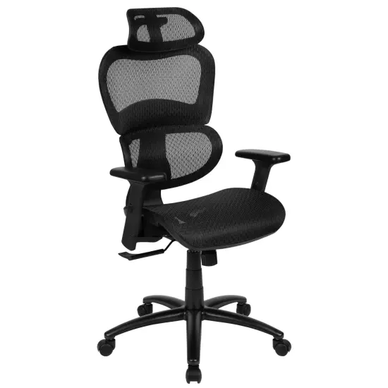 Emma and Oliver Ergonomic Mesh Office Chair-Synchro-Tilt, Headrest, Adjustable Pivot Arms Black {1}