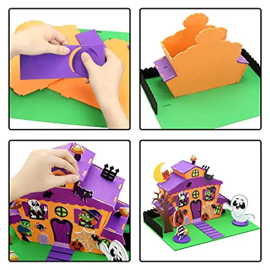 JOYIN 2 Pack Halloween Foam Haunted House 3D Craft Kit for Kids, 3D Halloween Tree House and Pumpkin Haunted House, Halloween Art and Craft DIY Kit, Halloween Party Favors Party Decoration {4}