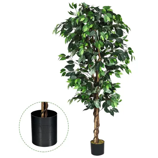 71" Tall Realistic Ficus Tree with Silk-Texture Leaves for Indoor Home and Garden Decor {4}